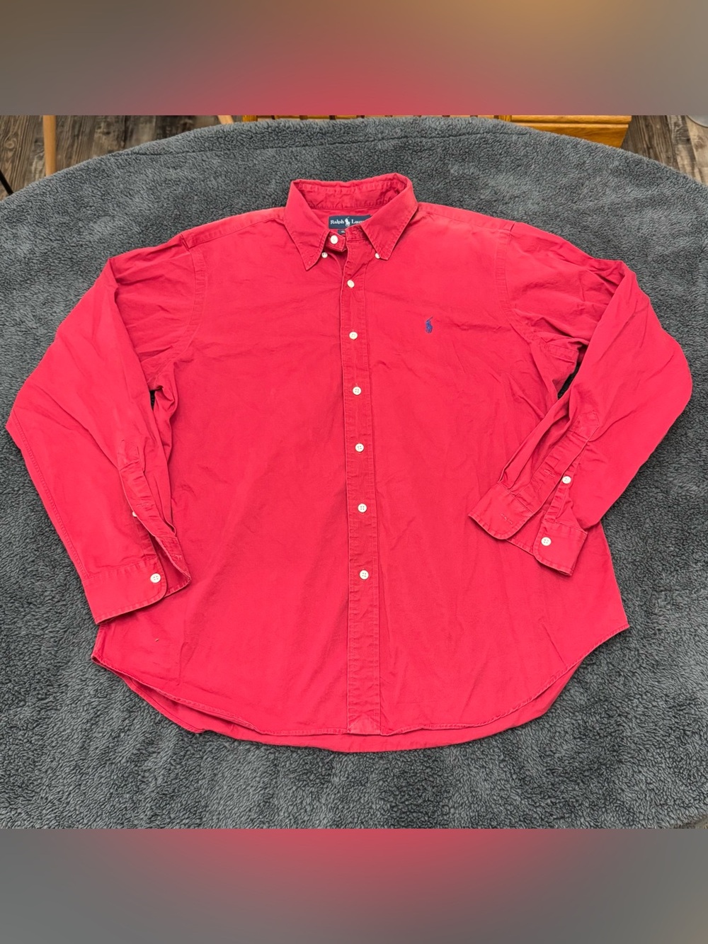 Ralph Lauren Classic Fit Shirt Mens XL Solid Red Long Sleeve Cotton Button Down